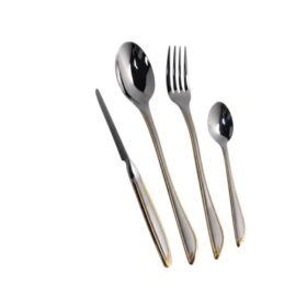 Dessini Stainless Steel Cutlery Set With Luxury Box 8888 Silver & Gold Engraved 148 Pcs